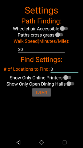 An example of the settings page.